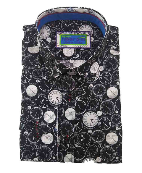 Franco Negretti Shirt L/S Time Print - Moonless