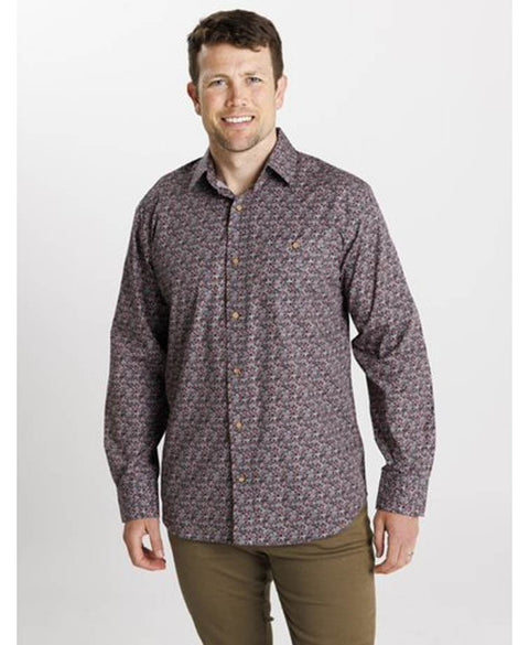 Lifestyle Shirt L/S Leaf Print - Red