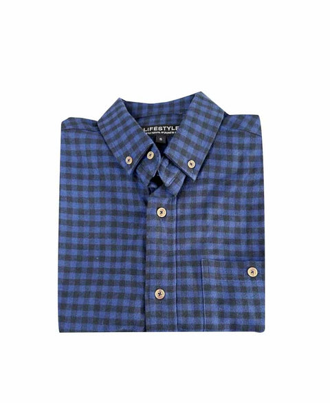Lifestyle Shirt L/S Cotton/Wool Check - Navy