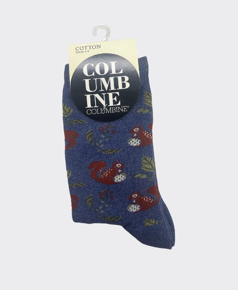 Columbine Squirrels Cotton Crew - Navy