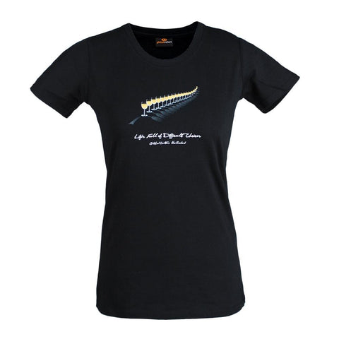 Global Culture White Wine Fern Womens Tee - Black