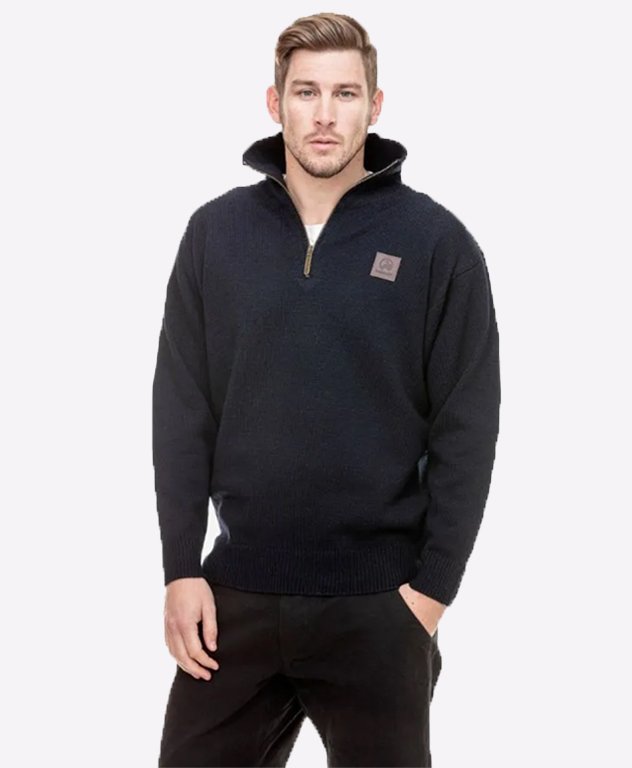 Swanndri Mariner Zip Neck Sweater - Navy
