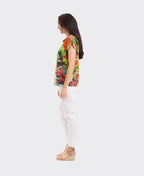 Orientique Top Rolled Neckline Jardin Exotique