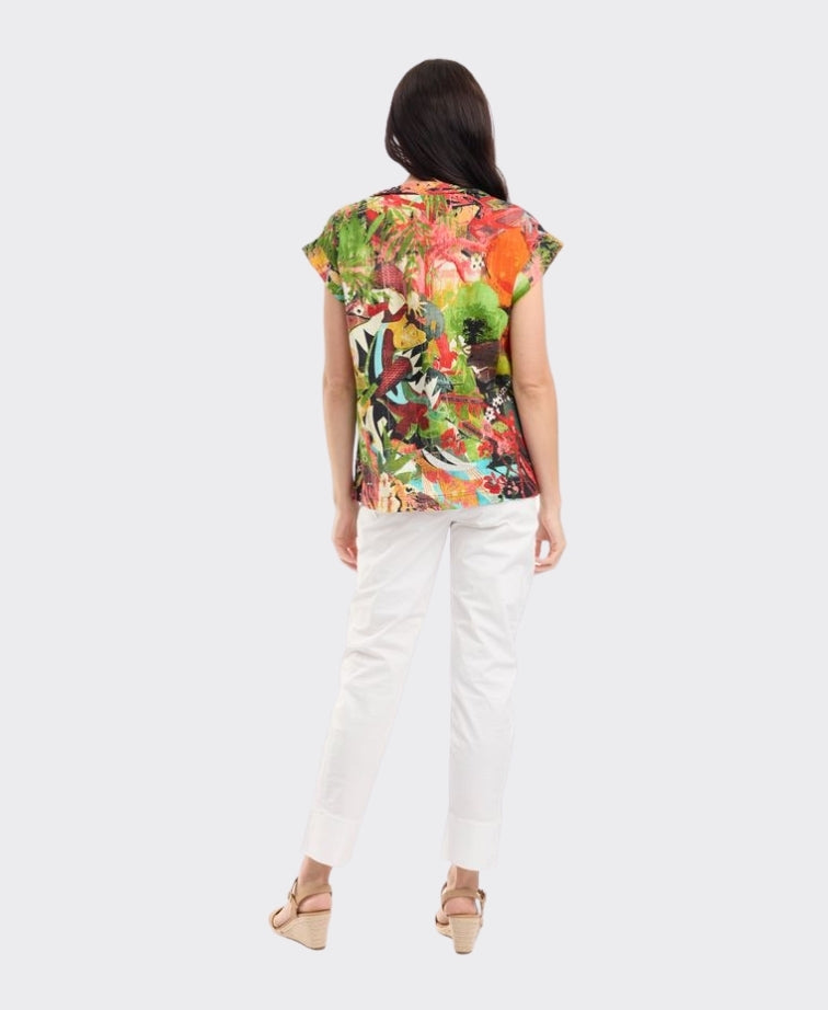 Orientique Top Rolled Neckline Jardin Exotique
