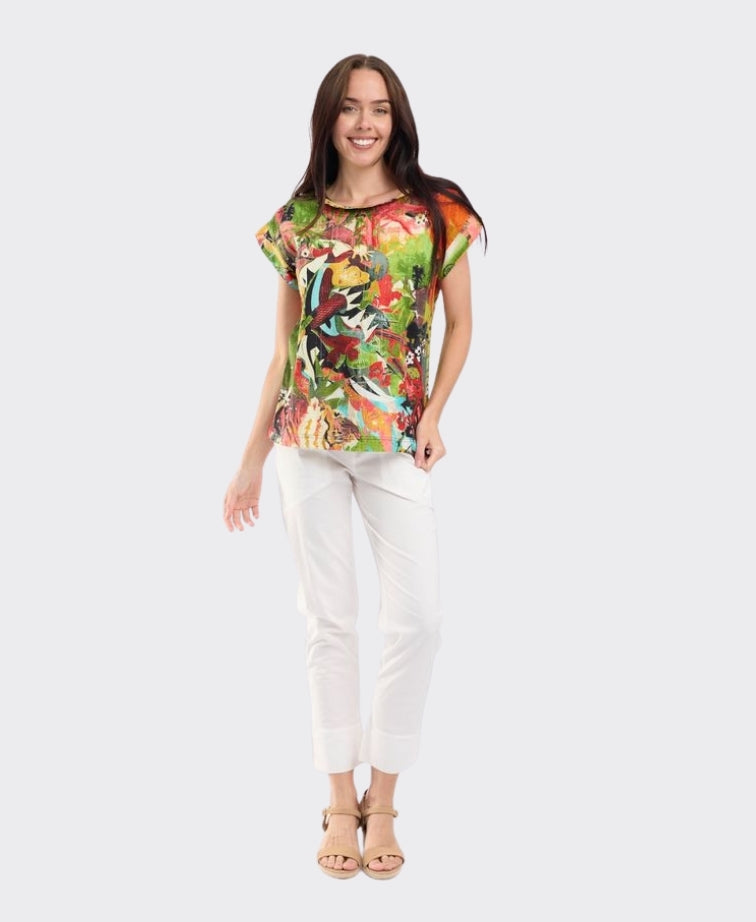 Orientique Top Rolled Neckline Jardin Exotique