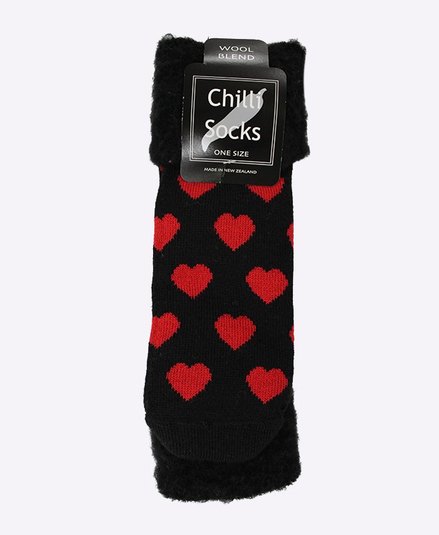 Chilli Socks Bedsocks Hearts - Black