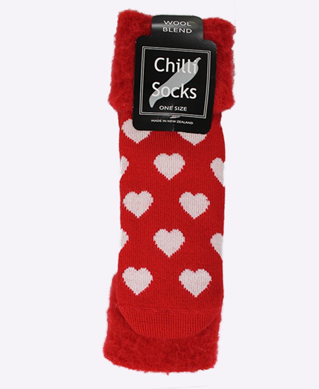 Chilli Socks Bedsocks Hearts - Red