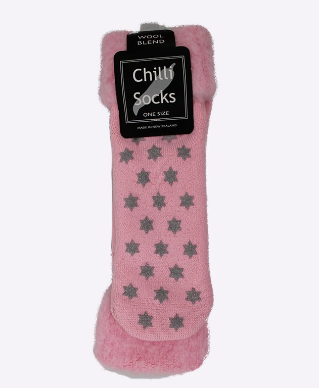 Chilli Socks Bedsocks Non Slip Tread - Pink/Star