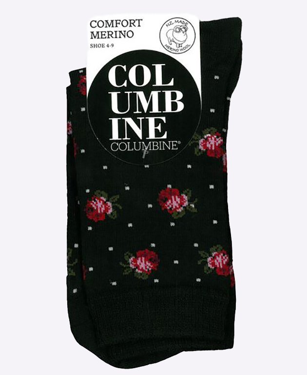 Columbine Comfort Merino Crew Flower Dot - Black