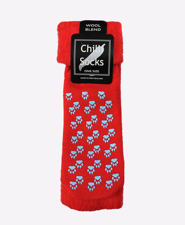 Chilli Socks Bedsocks Non Slip Tread - Red/Paw