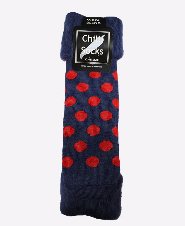 Chilli Socks Bedsocks Spots - Navy/Red