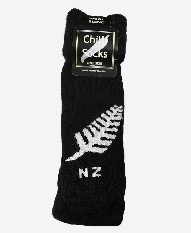 Chilli Socks Bedsocks Kiwiana - Blk NZ Fern
