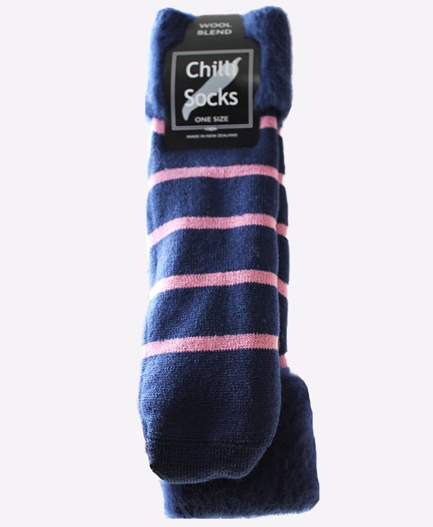 Chilli Socks Bedsocks Stripe - Navy/Lipstick