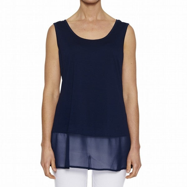Threadz Top S/L Georgette Hem - Navy
