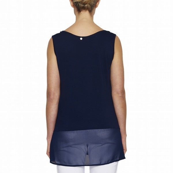 Threadz Top S/L Georgette Hem - Navy