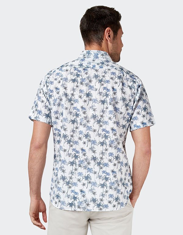 Blazer Shirt S/S Cotton/Linen Palm Print - White Multi
