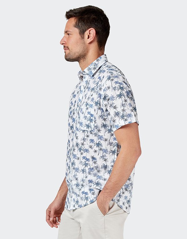 Blazer Shirt S/S Cotton/Linen Palm Print - White Multi