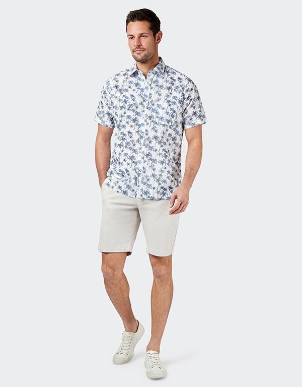 Blazer Shirt S/S Cotton/Linen Palm Print - White Multi