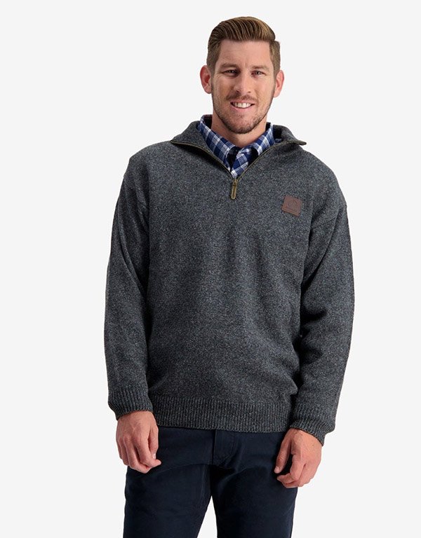 Swanndri Mariner Zip Neck Sweater - Charcoal Marle