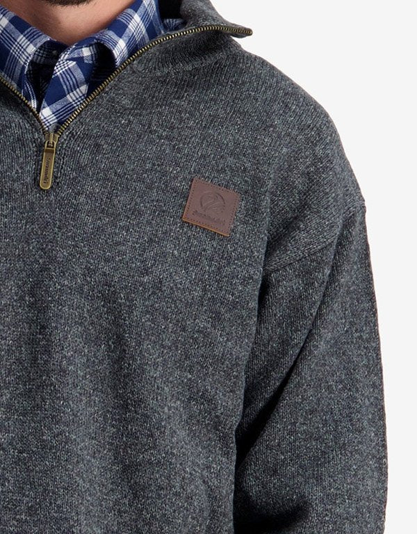 Swanndri Mariner Zip Neck Sweater - Charcoal Marle