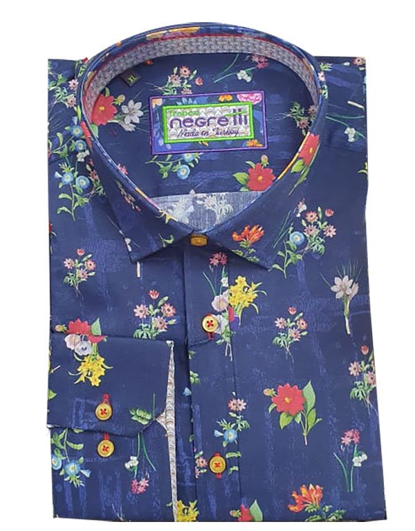 Franco Negretti Shirt L/S Flowers - Midnight