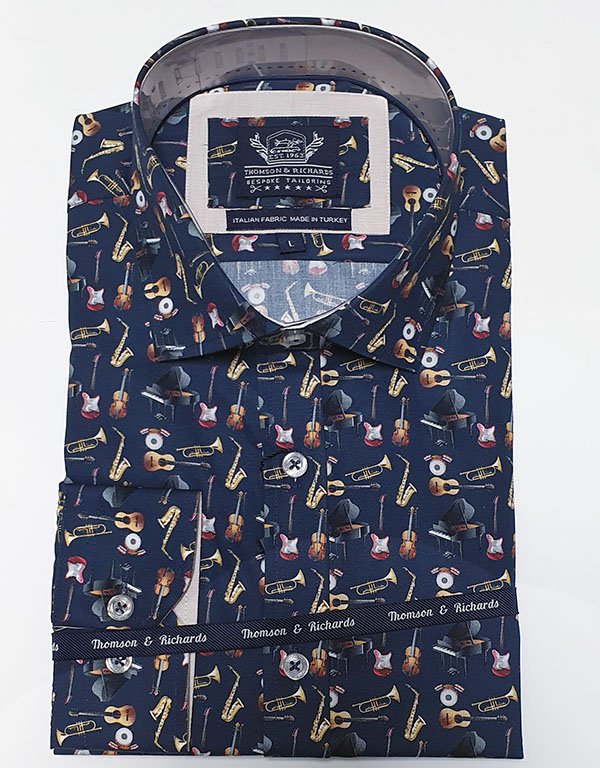 T&R Shirt L/S Jazz Print - Navy