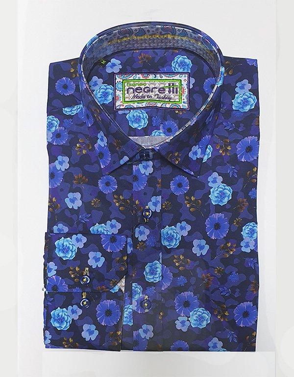 Franco Negretti Shirt L/S Floral - Royal