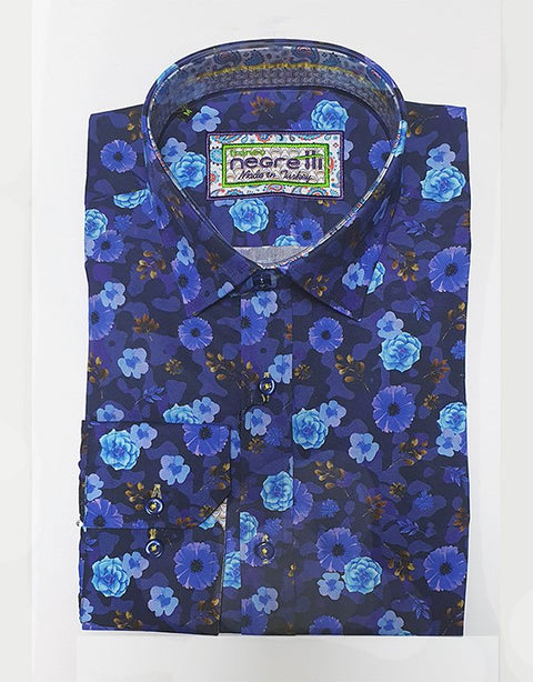 Franco Negretti Shirt L/S Floral - Royal