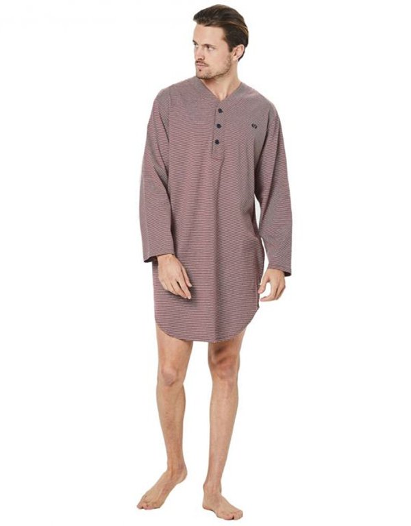 Coast Nightshirt L/S Stripe Knit - Red/Grey Stripe