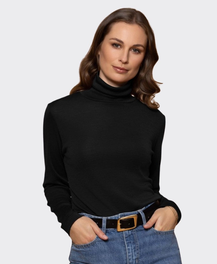 Bay Road Merino Womens Polo Neck - Black