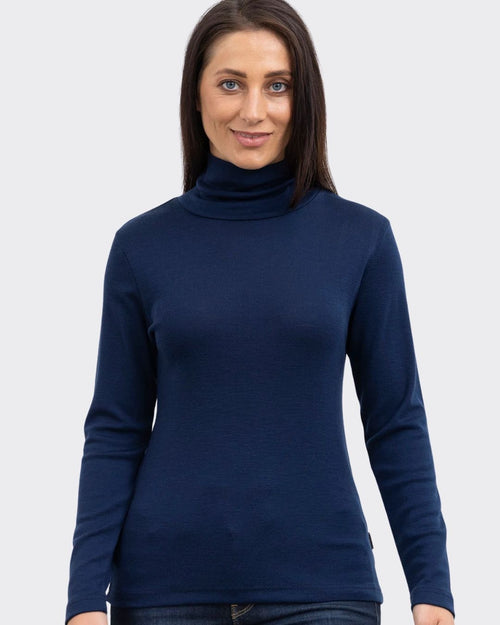 Bay Road Merino Womens Polo Neck - Navy