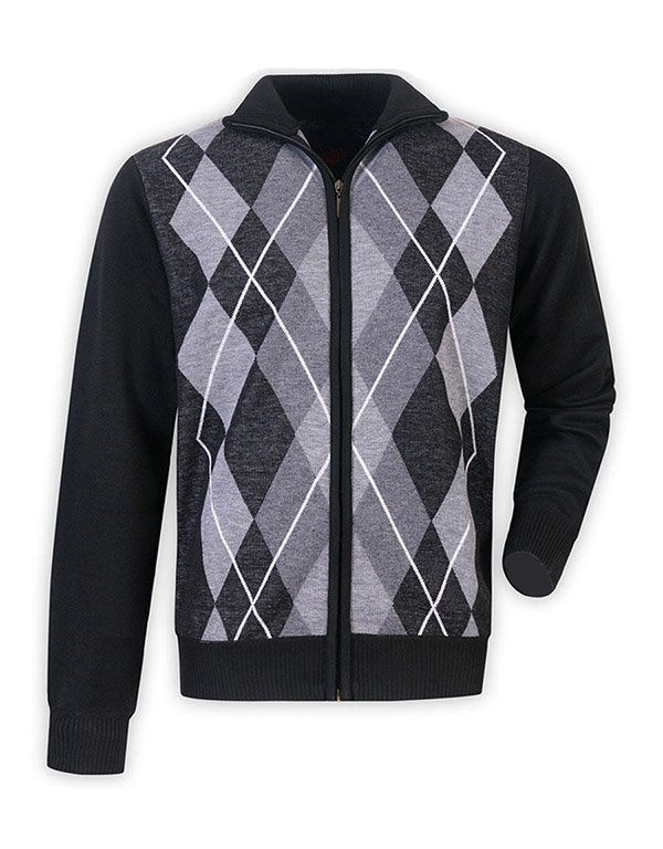 Sugar Knit Full Zip Argyle - Black