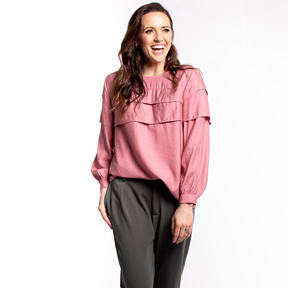 Seduce Top L/S Chest Pleat Plain - Rose