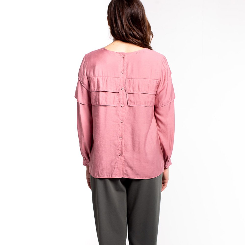 Seduce Top L/S Chest Pleat Plain - Rose