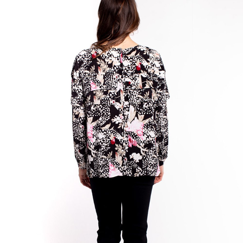 Seduce Top L/S Chest Pleat Print - Mosaic