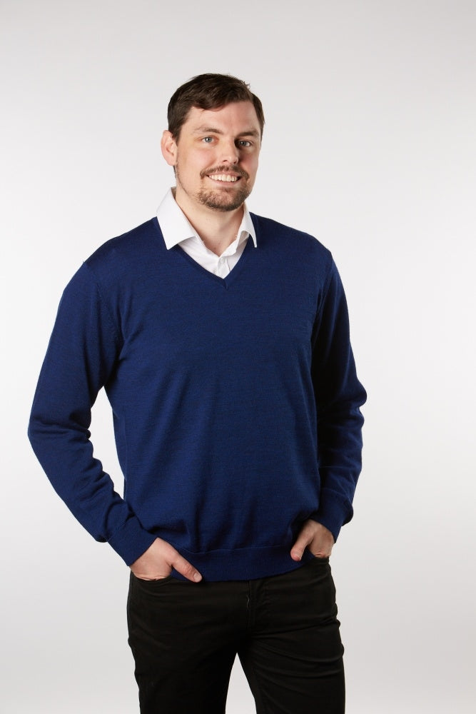 Fields Vee Neck Merino - Blue Marle