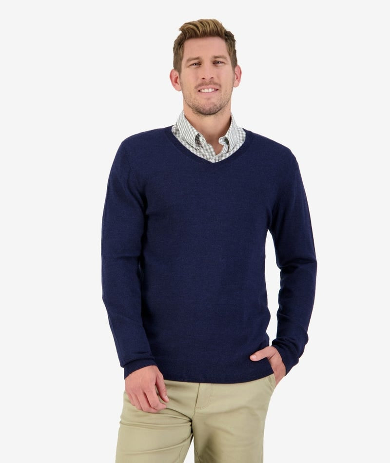 Swanndri Aubury Vee Neck Merino Jumper - Ink