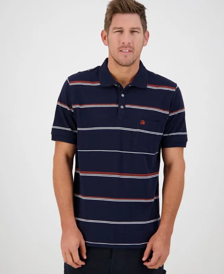 Swanndri Lincoln Cotton Jersey Polo - Navy/Red