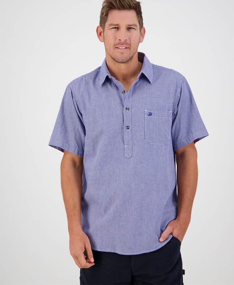 Swanndri Paihia S/S Shirt - Blu Houndstooth