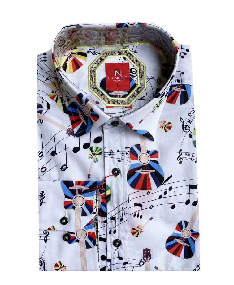 Di Nero Shirt L/S Acoustic Print - Cloud