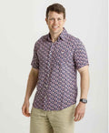 Lifestyle Shirt Micro Bamboo Palm Print - Navy