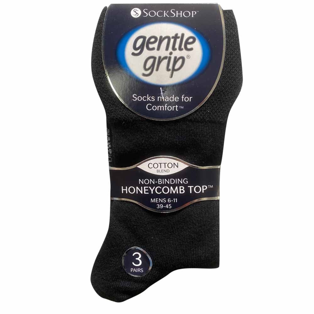 Gentle Grip Plain Cotton Sock 3 Pack - Black