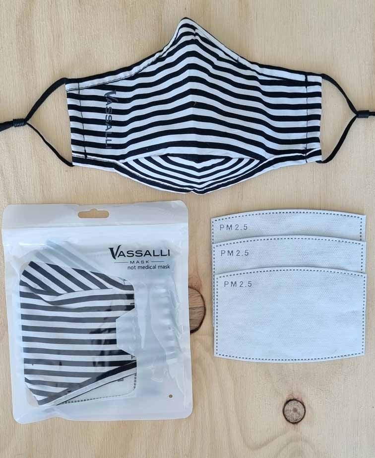 Vassalli 3 Pack Facemasks + PM2.5 Filters - Blk/Wht Stripe