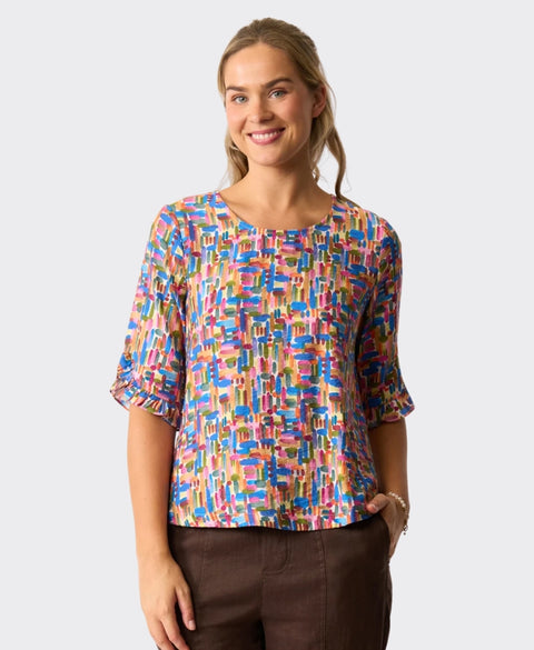 Foil Top Ruffle Sleeve Scoop