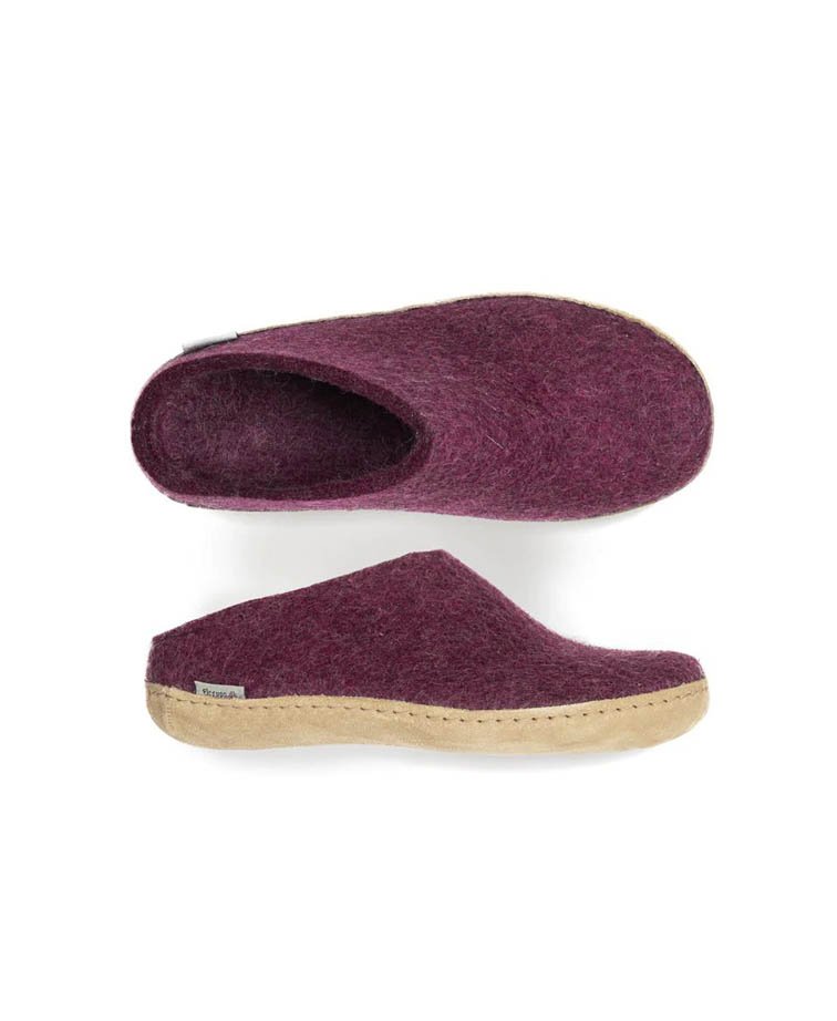 Glerups Slip-On Cranberry Leather Sole - Cranberry