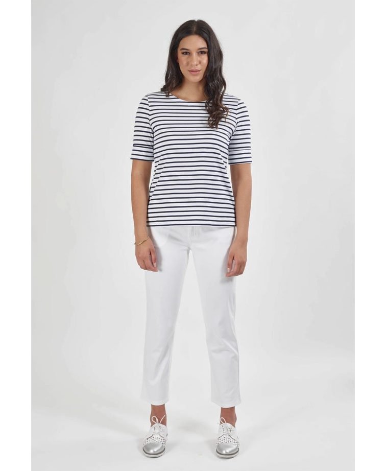 Vassalli Tee Boat Neck - White/Navy