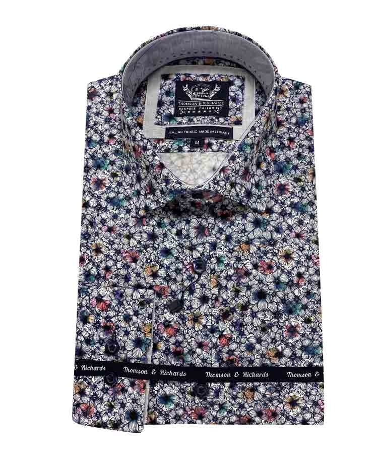 T&R Shirt L/S Virgil Print - Navy
