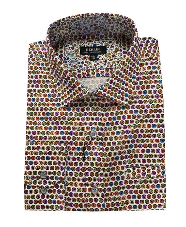Berlin Shirt L/S Compass Print - Multi