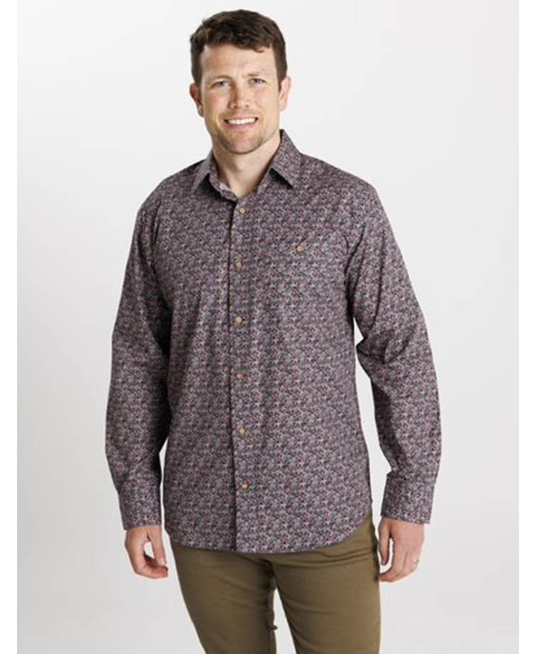 Lifestyle Shirt L/S Leaf Print - Red