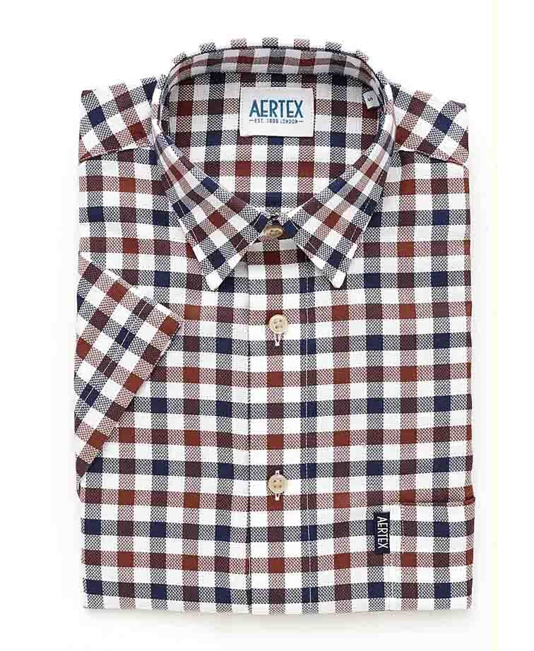 Aertex Shirt S/S Check - Chocolate